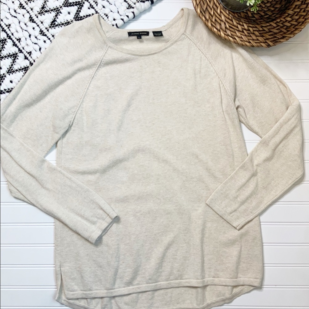 JEANNE PIERRE Cream Long Sleeve Crew Neck Sweater
